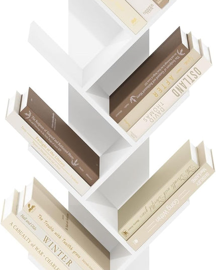 Furinno Tree Bookshelf 7-Tier Floor Standing Tree Bookcase, White - LeafyLoom