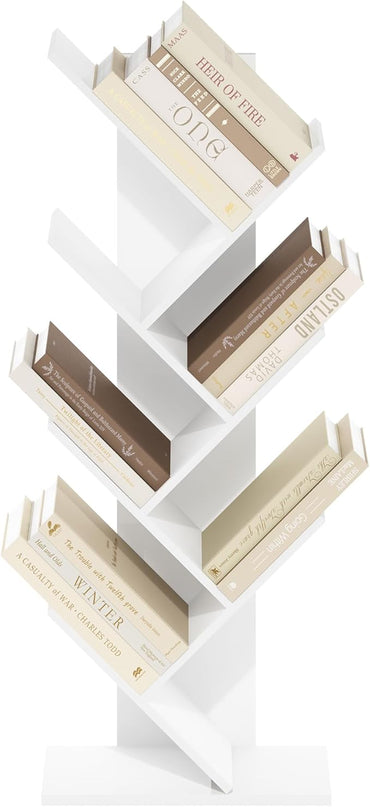Furinno Tree Bookshelf 7-Tier Floor Standing Tree Bookcase, White - LeafyLoom