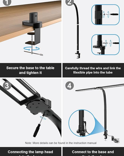 RGB Double Swing Arm Desk Lamp - 24W Ultra Bright Auto Dimming Desk Light, Multi-Angle Adjustment, Touch Control Desktop Lamp- Ideal for Home Office, Gaming, Reading, Work - LeafyLoom