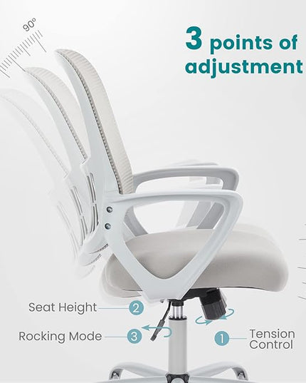 SMUG Office Computer Desk Chair, Ergonomic Mid-Back Mesh Rolling Work Swivel Task Chairs with Wheels, Comfortable Lumbar Support, Comfy Arms for Home, Bedroom, Study, Dorm, Student, Adults, Grey - LeafyLoom