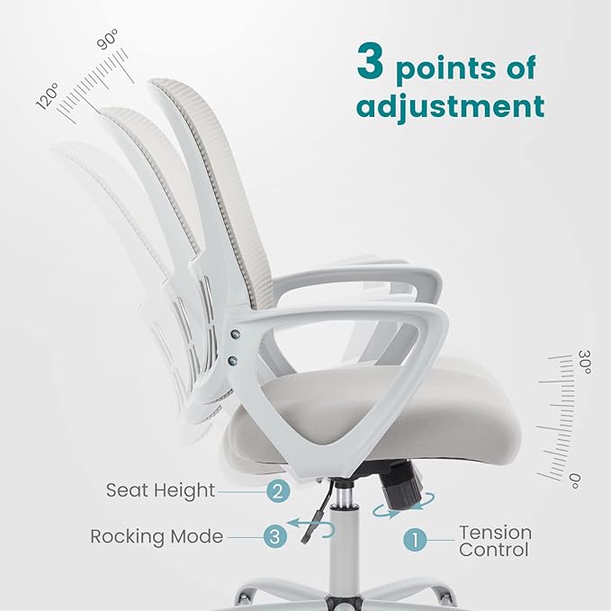 SMUG Office Computer Desk Chair, Ergonomic Mid-Back Mesh Rolling Work Swivel Task Chairs with Wheels, Comfortable Lumbar Support, Comfy Arms for Home, Bedroom, Study, Dorm, Student, Adults, Grey - LeafyLoom