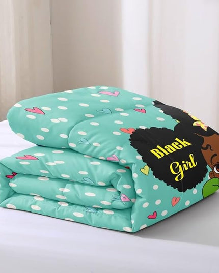 Black Girl Comforter Set Twin for Kids Teens Youth,Black Girl Magic Bedding Set,African American Girl Inspirational Quotes Comforter Set,Black Princess Bed Bedroom Set - LeafyLoom