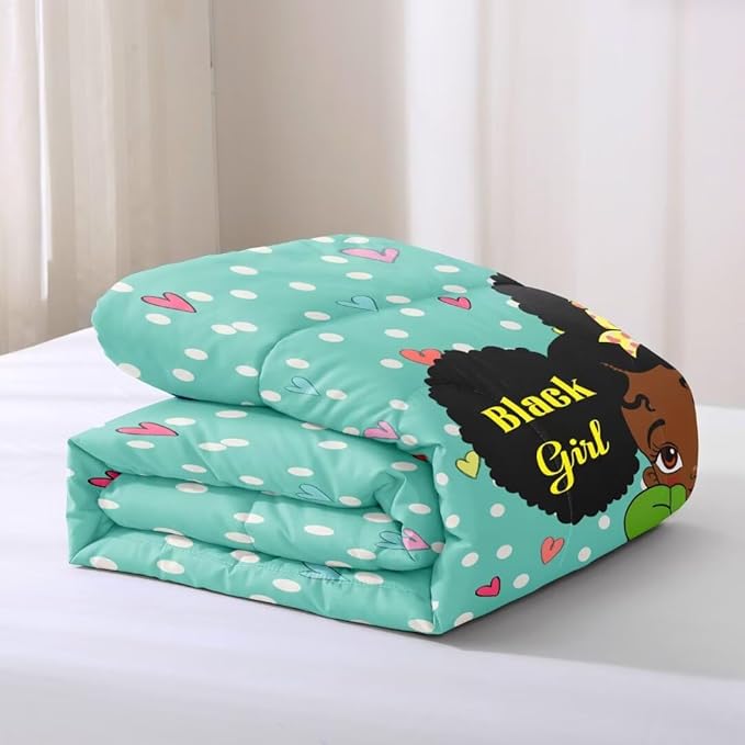 Black Girl Comforter Set Full for Kids Teens Youth,Black Girl Magic Bedding Set,African American Girl Inspirational Quotes Comforter Set,Black Princess Bed Bedroom Set - LeafyLoom