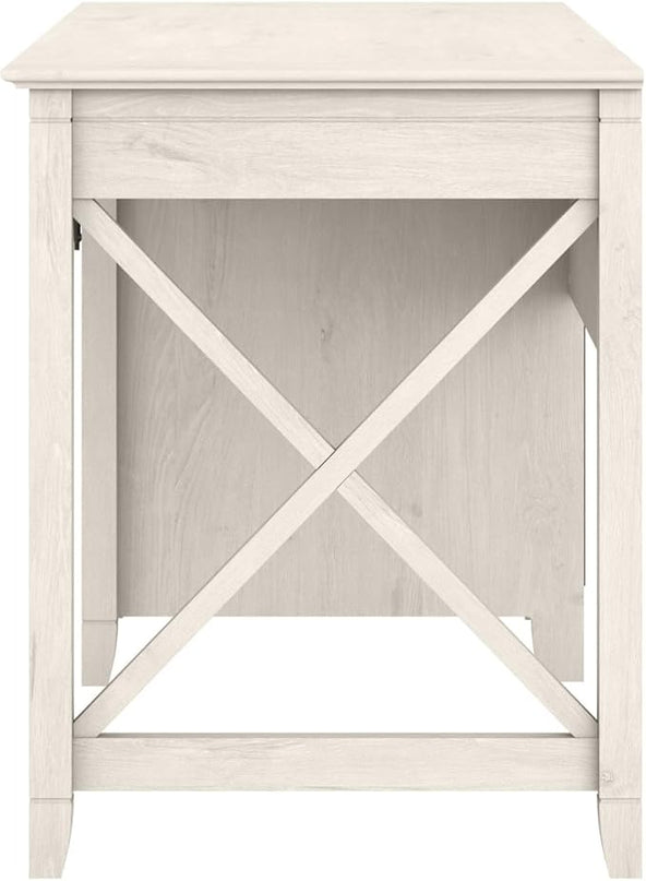 Bush Furniture Key West Computer Desk with Storage | Farmhouse PC Table for Home Office in Linen White Oak | 54W x 24D - LeafyLoom