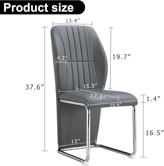 NicBex Dining Chairs Set of 4 Modern PU Dining Room Kitchen Chairs with Wrap-Around High Backrest,Silver Metal Legs,Chairs for Dining Room, Kitchen,Living Room, and Restaurants,Gray - LeafyLoom