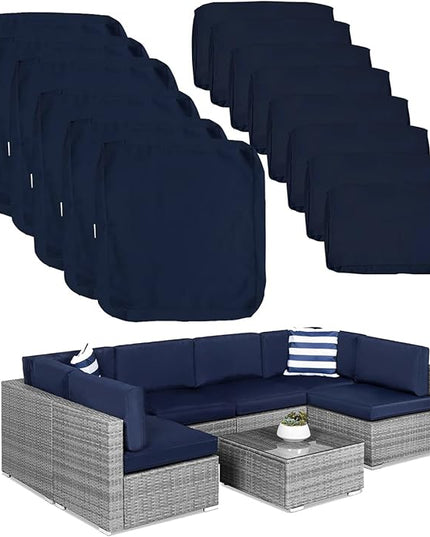 ClawsCover 14Pack Outdoor Patio Seat and Back Cushions Replacement Covers Fit for 7Pieces 6-Seater Wicker Rattan Sectional Couch Chair Furniture Set,Navy-Include Cover Only (Large) - LeafyLoom