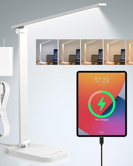 Bright Led Desk Lamp for College Dorm - Foldable Study Desk Light for Home Office, Modern Dorm Study Desk Lamps, 5 Light Mode Dimmable Brightness Eye-Caring Craft Task Lamp Desktop Lamp for Reading - LeafyLoom