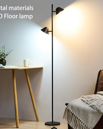 Modern LED Floor Lamp 20W, 2 Rotatable LED Light with Remote, Adjustable Color Temperature and Dimmable Features, Standing Lamp with Timing for Living Room, Bedroom, Office Black - LeafyLoom