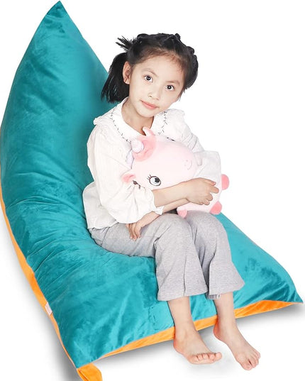 Stuffed Animal Storage Bean Bag Chair Cover, Velvet Turquoise Orange Plush Toy Storage Stuff and Sit Seat for Kids/Teens/Adults, 52" x 31" Extra Large Triangle Sofa, 200L/52Gal, Cover Only - LeafyLoom