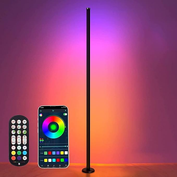 Smart RGB Floor Lamp Living Room, 10W Floor Lamp With APP and Remote Control, Dimmable Music Sync Timer LED Corner Lamp, Modern RGB Color Changing Floor Lamp for Living Room, Bedroom [Energy Class F] - LeafyLoom