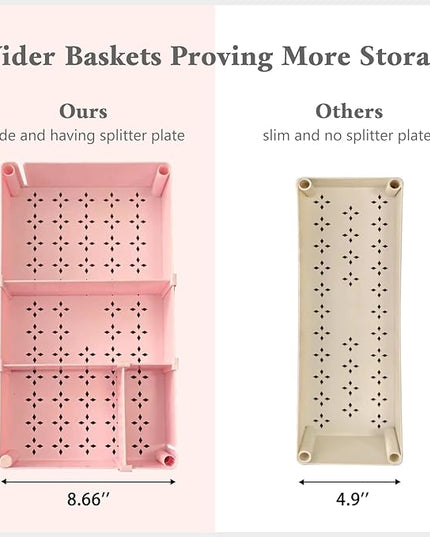 danpinera Slim Storage Cart, 3 Tier Narrow Rolling Cart on Wheels Bathroom Organizer Cart with Dividers Handle Hanging Cups Hooks for Laundry Room Kitchen Small Spaces, Pink - LeafyLoom