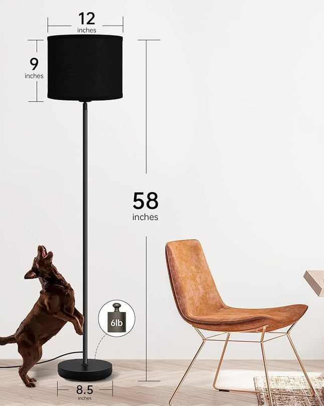 BoostArea Boho Floor Lamp, Black Metal, 58-Inch Tall, LED Bulb Included, Easy Assembly, Energy-Saving, 3 Dimming Levels, Premium Black Lampshade, Foot Switch, Compatible with Smart Devices - LeafyLoom
