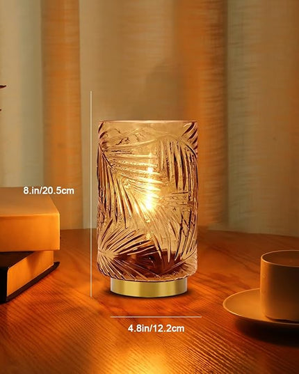 Battery Operated Lamp with Timer, Glass Cordless Lamps Beside Table Light,Small Lamp with for Home Decorative Living Corner Bedroom - LeafyLoom