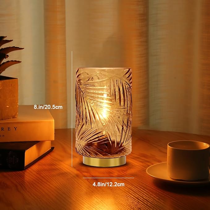 Battery Operated Lamp with Timer, Glass Cordless Lamps Beside Table Light,Small Lamp with for Home Decorative Living Corner Bedroom - LeafyLoom