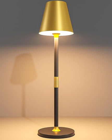 Modern LED CordlessTable Lamp,4000mAh Rechargeable Battery Desk lamp,3 Level Brightness Night Light,Minimalist Design, for Couple Dinner/Coffee Table/Restaurant/Bedroom(Gold&Black) - LeafyLoom