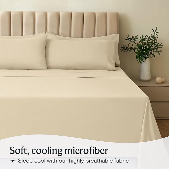 LuxClub 6 PC Full Sheet Set, Breathable Luxury Bed Sheets, Deep Pockets 18" Eco Friendly Wrinkle Free Cooling Bed Sheets Machine Washable Hotel Bedding Silky Soft - Cream Full - LeafyLoom