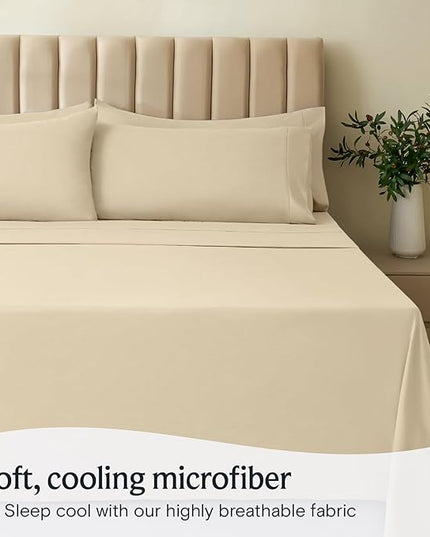 LuxClub Twin XL Sheets - Soft Kids Twin Bed Sheets for Boys and Girls, 4 PC Deep Pockets 18" Eco Friendly Wrinkle Free Kids Fitted Sheets Machine Washable Hotel Bedding Silky Soft- Cream Twin XL - LeafyLoom