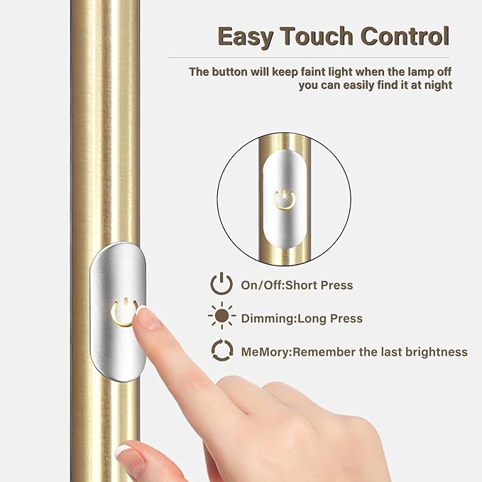 BoostArea Torchiere Standing Lamp,20W 2000LM LED Halogen Stepless Dimmable,Touch Control,50000hrs Lifespan,Pale Floor Lamps for Living Room, Bedroom,Gold - LeafyLoom