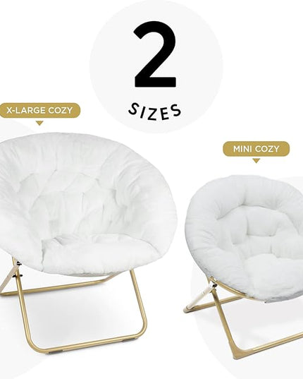 Milliard Mini Cozy Chair for Kids, Sensory Faux Fur Folding Saucer Chair for Toddlers, White - LeafyLoom