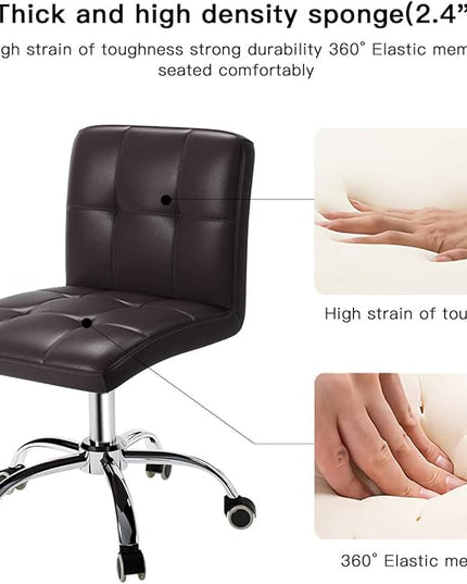 360° Office Desk Chair,PU Adjustable Rolling Task Chair with Backrest for Barber,Office,Home, Computer,360° Swivel,Armless (brown) - LeafyLoom