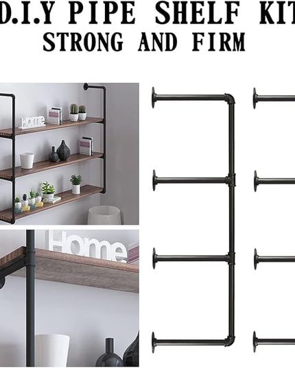 HITOMEN Industrial Iron Pipe Shelves, 2 Set 4-Tier, 42" Tall, 12" Depth, DIY Open Bookshelf Bookcase, Wall Mounted Vintage Retro Shelving, Rustic Farmhouse Pantry Kitchen Storage, Black Shelf Brackets - LeafyLoom