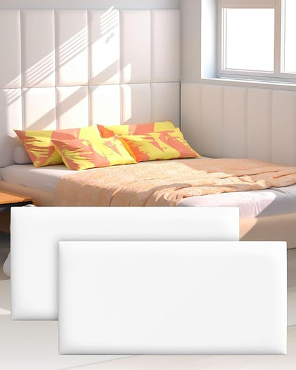 Peel and Stick Headboard for Twin and king in White Headboard panels for wall, 3D Anti-Collision Wall Panel, Self-Adhesive Bedroom/Living Room Upholstered Wall Panel (4 Panels/11.8" x 23.6") - LeafyLoom