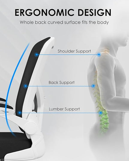 Office Desk Chair, Ergonomic Desk chair with Wheels, High Back Home Office Chair, Mesh Computer chair with Filp-up Armrests for Study room Bedroom, White - LeafyLoom