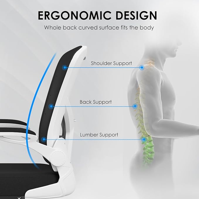 Office Desk Chair, Ergonomic Desk chair with Wheels, High Back Home Office Chair, Mesh Computer chair with Filp-up Armrests for Study room Bedroom, White - LeafyLoom