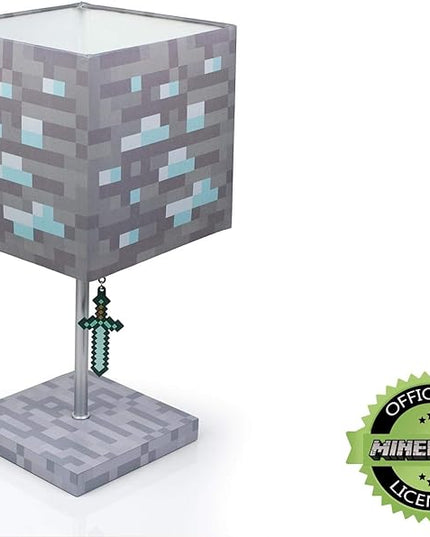 Minecraft Diamond Ore Block LED Lamp w/ 3D Diamond Sword Puller | 14-Inch Lamp - LeafyLoom