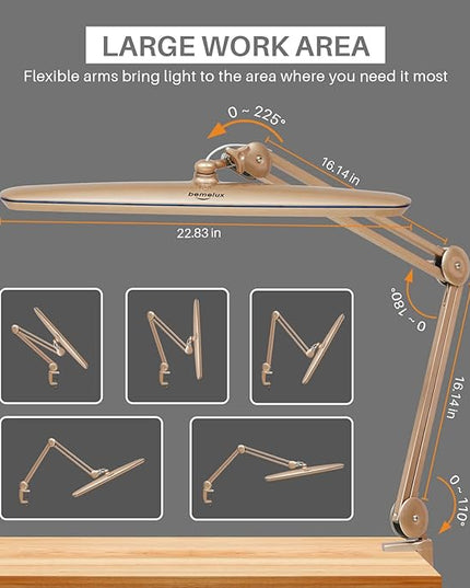 Task Lamp with Clamp, Bright 117PCS LEDs, Metal Swing Arm 24W 2200 Lumen Dimmable Led Desk Lamp for Architect Home Office Study Reading Dorm Workbench Craft, 23 Inch Lamp Head Work Lamp - LeafyLoom