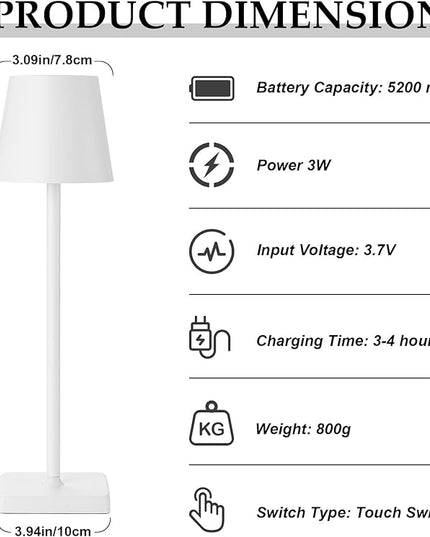 2 Pack Rechargeable Table Lamp, LED Cordless Desk Lamp, 5200mAh Battery Operated Table Light, 3 Color Stepless Dimming Up Waterproof for Coffee Table/Indoor/Outdoor (White 2Pack) - LeafyLoom