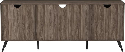 Walker Edison Saxon Mid Century Modern Glass Shelf TV Stand for TVs up to 65 Inches, 60 Inch, Slate Grey - LeafyLoom