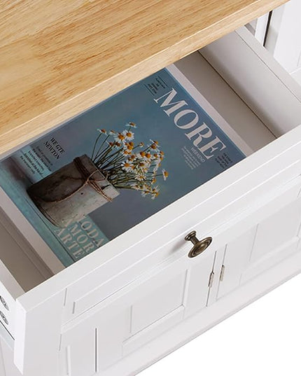SogesHome Kitchen Island Cart with Storage Kitchen Cart Sideboard and Buffet with Wheels Bar Cart with Large Countertop, with Towel Holder and Spice Rack, 2 Drawers, 2-Door Cabinets, White&Maple - LeafyLoom