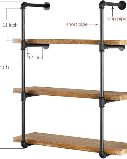Yuanshikj 2Pc (42" Tall,12" deep) Industrial Wall Mount Iron Pipe Shelf Shelves Shelving Bracket Black Bookshelf DIY Storage offcie Room Kitchen (2 Pcs 4Tier Hardware Only) - LeafyLoom