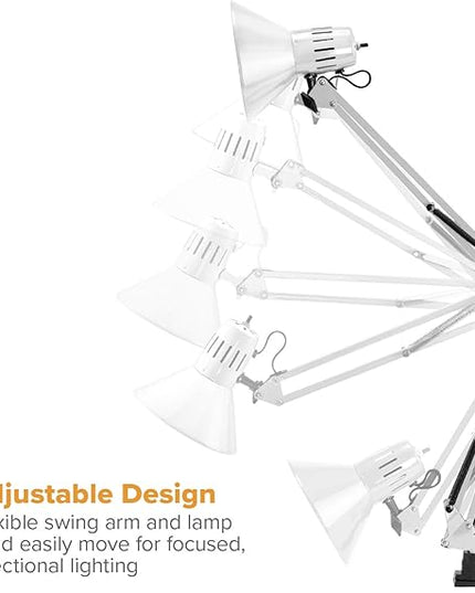 Bostitch Office VLF100-WHT Swing Arm Desk Lamp with Clamp Mount, 36" Reach with Multi-Joint Adjustment, Includes Replaceable LED Bulb (VLF), White - LeafyLoom