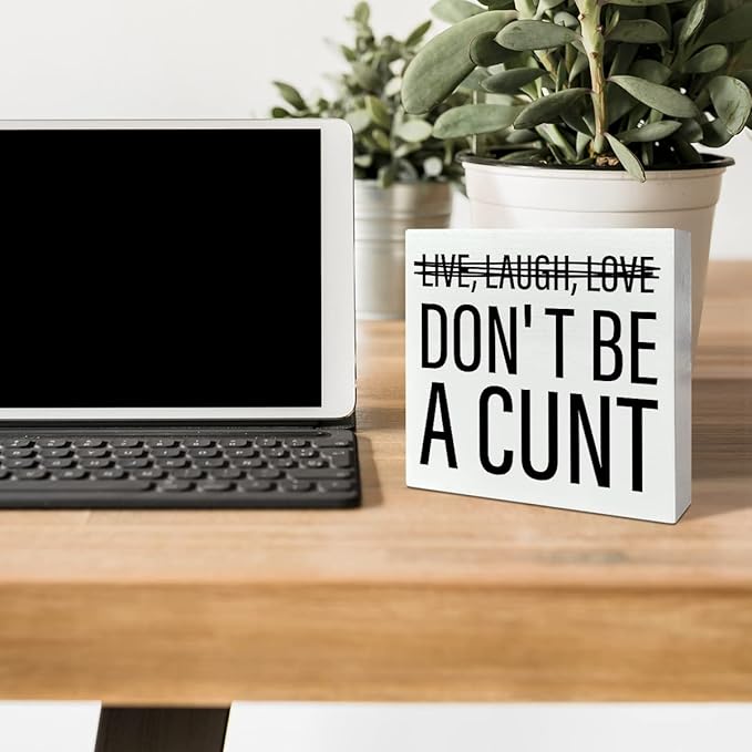 Home Office Desk Wooden Box Sign Decor, Live Laugh Love, Funny Desk Decor Humour Desk Decorations for Women Men Office - LeafyLoom