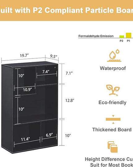 VECELO 5 Cube Modern Bookcases, Fits Tallest Hardcovers, Vertical or Horizontal Use Available, 31 Inch High Cubby Storage Organizer, Suit for Living Room, Bedroom, Children Room, Black - LeafyLoom