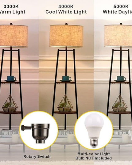 Floor Lamp, Standing Reading Light with Shelves and Fabric Shade, Modern Tall Pole Lamp, Accent Furniture Décor Lighting for Living Room, Bedrooms Black - LeafyLoom