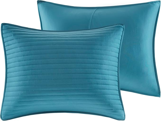 Madison Park Marina Comforter Quilt Combo Set - Modern Luxury Design, All Season Down Alternative Bedding, Matching Shams, Decorative Pillows, King/Cal King(104"x92"), Aqua 8 Piece - LeafyLoom