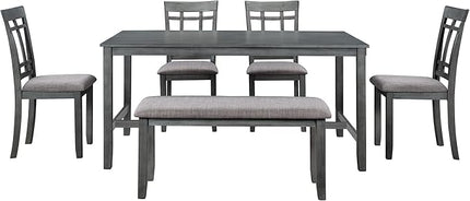 60 Inch Dining Table Set for 6, Kitchen Table set with 4 Upholstered Chairs and Bench, Dining Room Table Set for Living Room, Dining Room, Dark Grey - LeafyLoom
