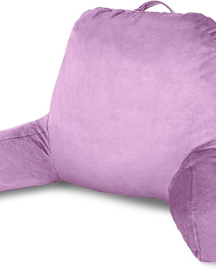 ComfortSpa Reading Pillow for Bed Adult Size, Back Rest Pillow with Arms, Pockets and Washable Cover; Use as a Back Pillow for Sitting in Bed for Bedrest or Relief from GERD Heartburn (Lavender) - LeafyLoom