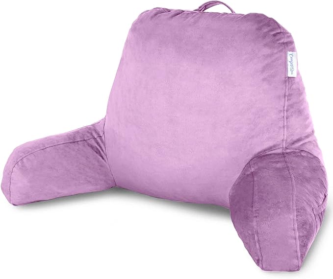 ComfortSpa Reading Pillow for Bed Adult Size, Back Rest Pillow with Arms, Pockets and Washable Cover; Use as a Back Pillow for Sitting in Bed for Bedrest or Relief from GERD Heartburn (Lavender) - LeafyLoom