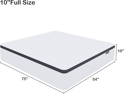 Full Mattress,10 Inch Full Size Mattress in a Box,Gel Memory Foam and Innerspring Hybrid Mattress with Individual Pocket Spring for Motion Isolation,Pressure Relief,Medium Firm Feel - LeafyLoom
