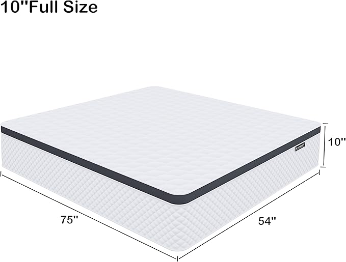 Full Mattress,10 Inch Full Size Mattress in a Box,Gel Memory Foam and Innerspring Hybrid Mattress with Individual Pocket Spring for Motion Isolation,Pressure Relief,Medium Firm Feel - LeafyLoom