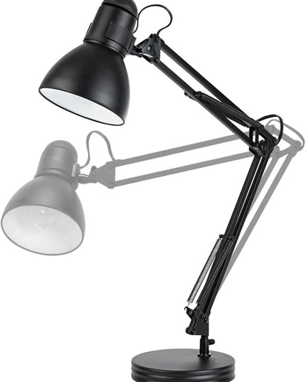Globe Electric 5698601 28" Heavy Base Top Moving Spring Balanced Swing Arm Desk Lamp, Black, On/Off Rotary Switch on Shade, Office Decor, Reading Light, Home Essentials, Room Lighting - LeafyLoom