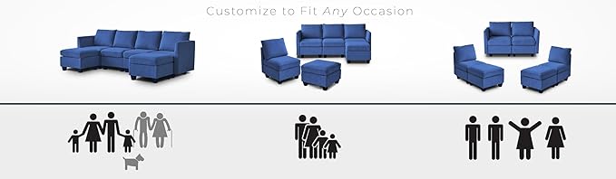 Modern Chenille Fabric U-Shaped 6 Seat Sectional Sleeper Couch with Reversible Chaise Modular Sofa with Storage, Large, Dark Blue - LeafyLoom