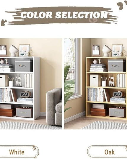 Basic Open Shelf Bookcase - 4-Tier Wooden Cube Storage Shelves Split Bookshelf, White - LeafyLoom