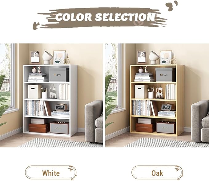 Basic Open Shelf Bookcase - 4-Tier Wooden Cube Storage Shelves Split Bookshelf, White - LeafyLoom