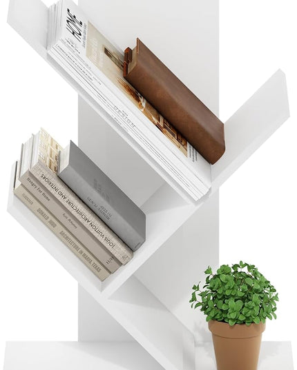 Furinno Tree Bookshelf 3-Tier Floor Standing Tree Bookcase, White - LeafyLoom