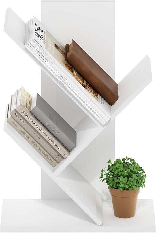 Furinno Tree Bookshelf 3-Tier Floor Standing Tree Bookcase, White - LeafyLoom